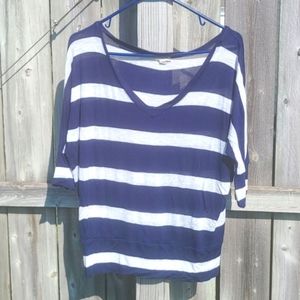 Wide Stripe Top in Navy Blue & White by Love Culture